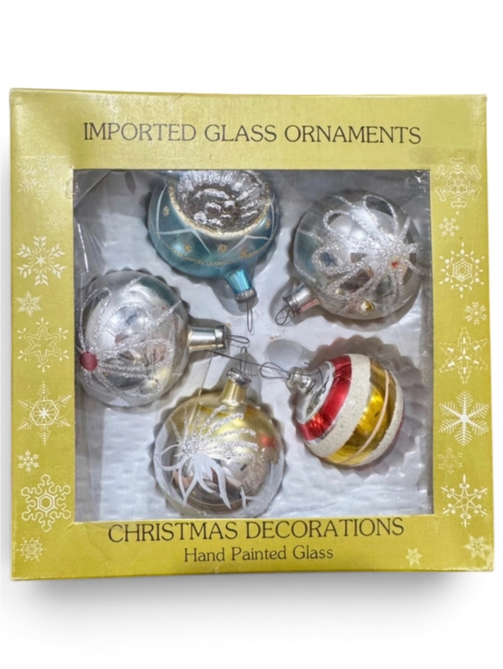 Vintage Mercury Glass Christmas Ornaments Hand Painted Mexico Set of 5